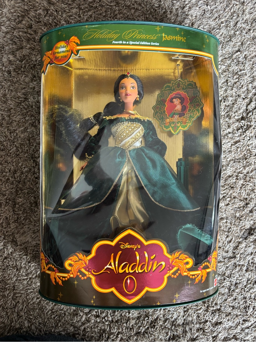 Vintage Disney Jasmine Holiday Collector Doll in Deep Green & Gold Ensemble